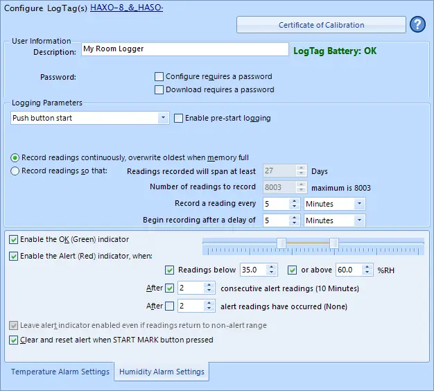 LogTag TRED30-16U Configuration